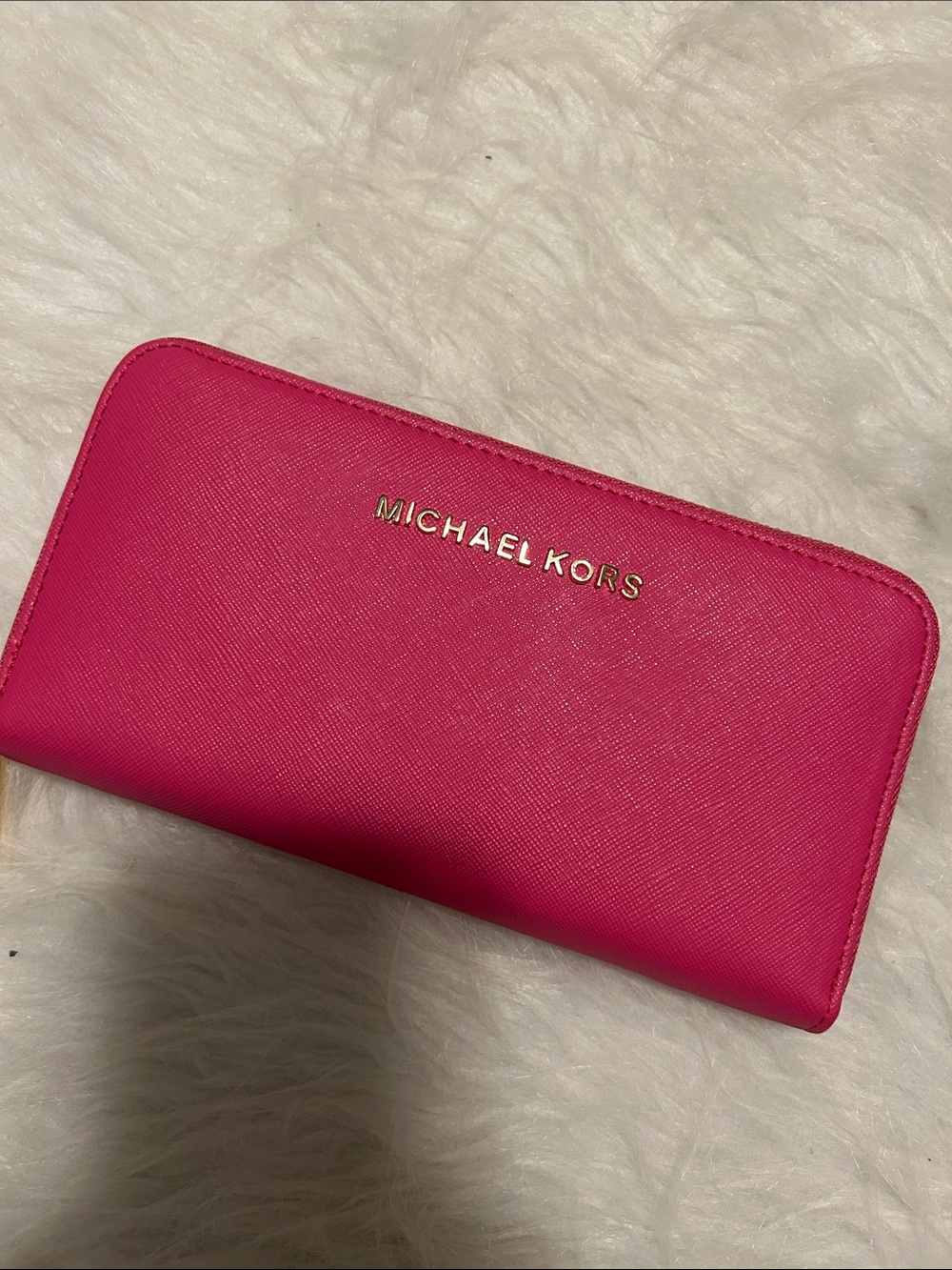 Michael Kors Fuchsia Zip-Around Leather Wallet with Gold Logo